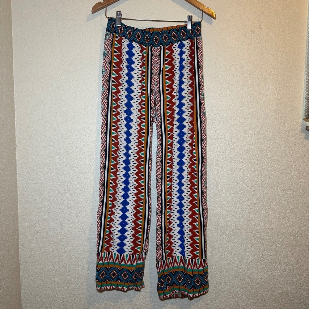Bebop Womens M Wide Leg Pants Boho‎ Festival Geometric Flowy Hippie Lightweight